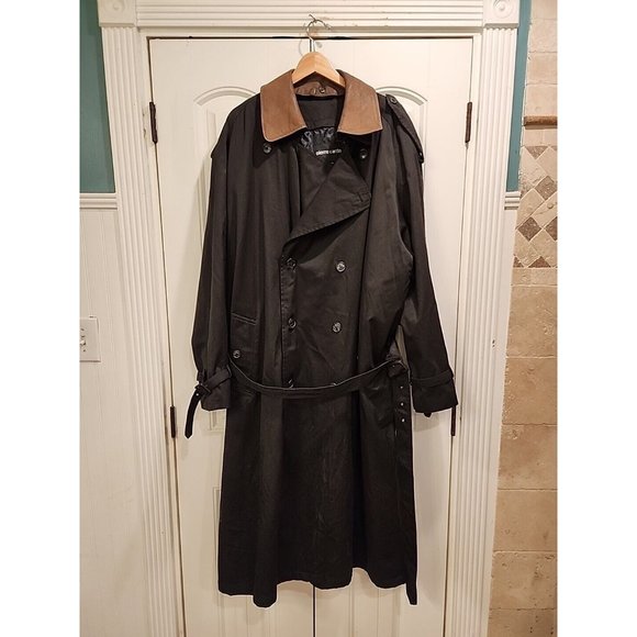 Pierre Cardin Men'sLong Overcoat Mens 48R Leather Collar Double Breasted Lined